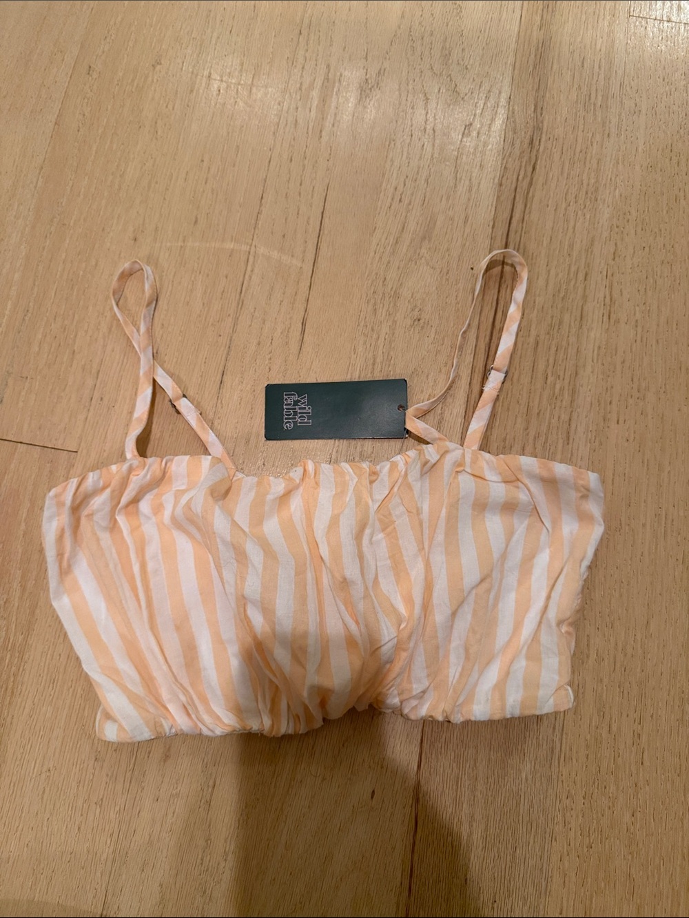 wild fable Peach and White Striped Bandeau Bralette with Thin Straps